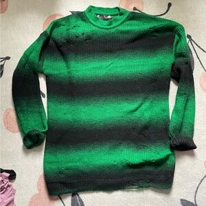 Foxblood distressed Green and Black Striped Sweater
